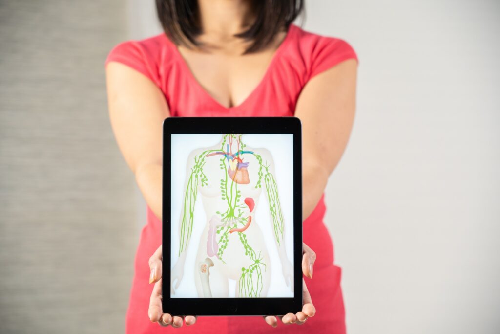 Woman Holding A Drawing Of The Lymphatic System. This System Is The Target Of A Detox Massage.